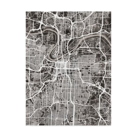 Michael Tompsett 'Kansas City Missouri City Map Black' Canvas Art,18x24